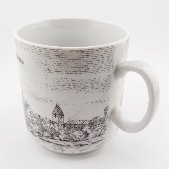 VINTAGE Ulm Danube River German cityscape image white black ceramic mug teacup - Picture 7 of 12